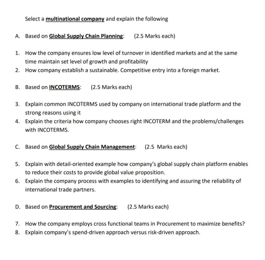 Select a multinational company and explain the