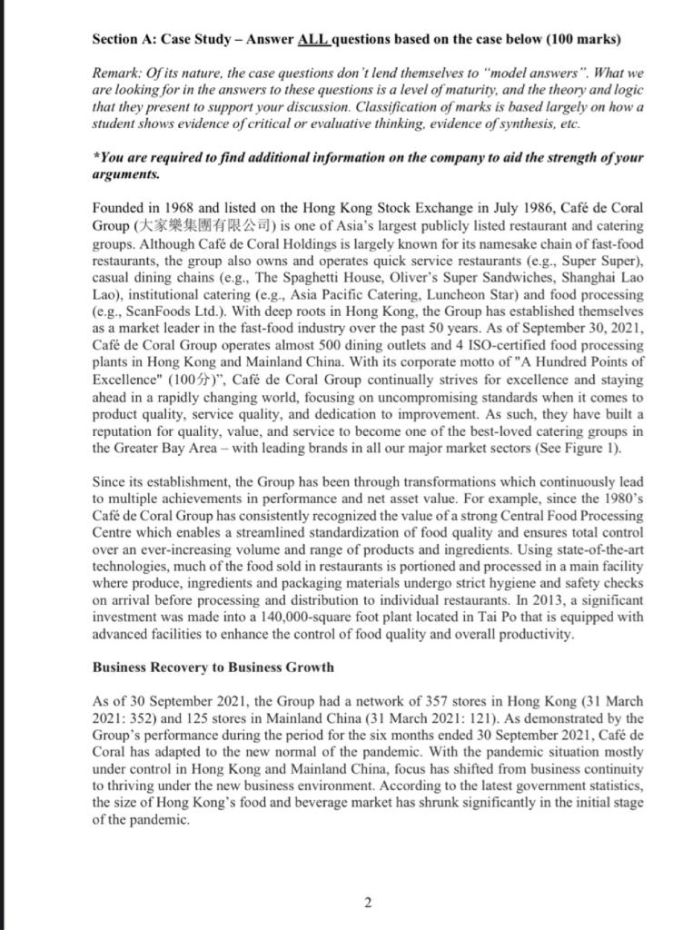 Section A: Case Study - Answer ALL questions