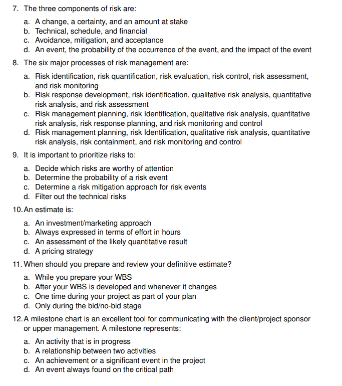 Note the most correct answer for each