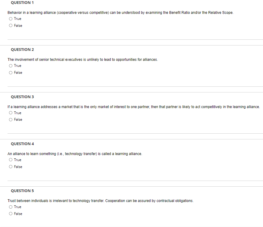 QUESTION 1 Behavior in a learning alliance