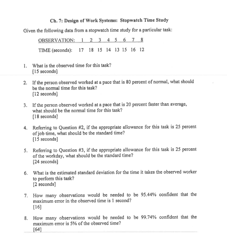 Ch. 7: Design of Work Systems: Stopwatch Time