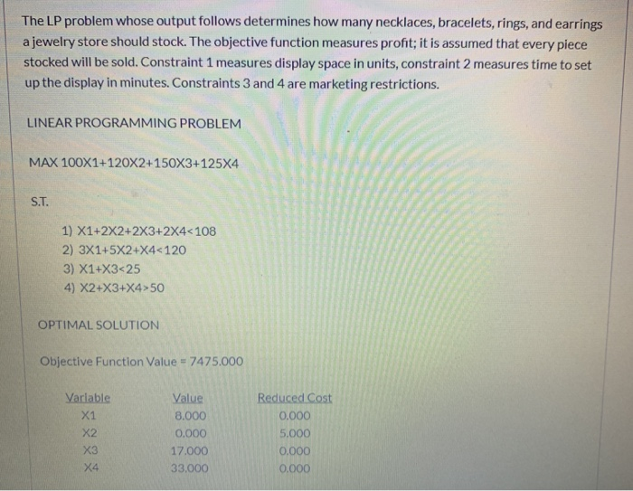The LP problem whose output follows determines