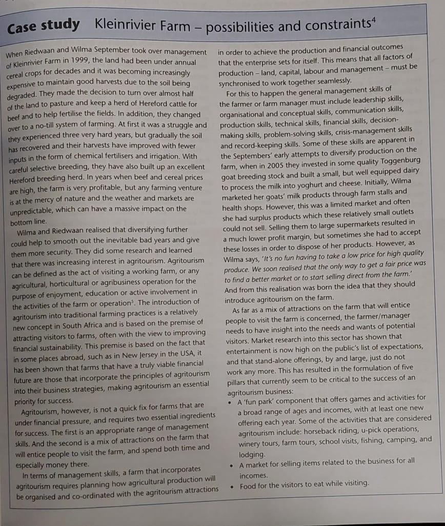 From the Case Study: Kleinrivier Farm -