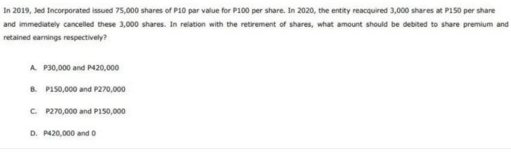 In 2019, Jed Incorporated issued 75,000 shares of
