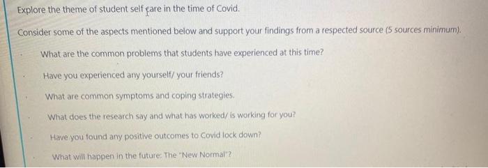 Explore the theme of student self care in the