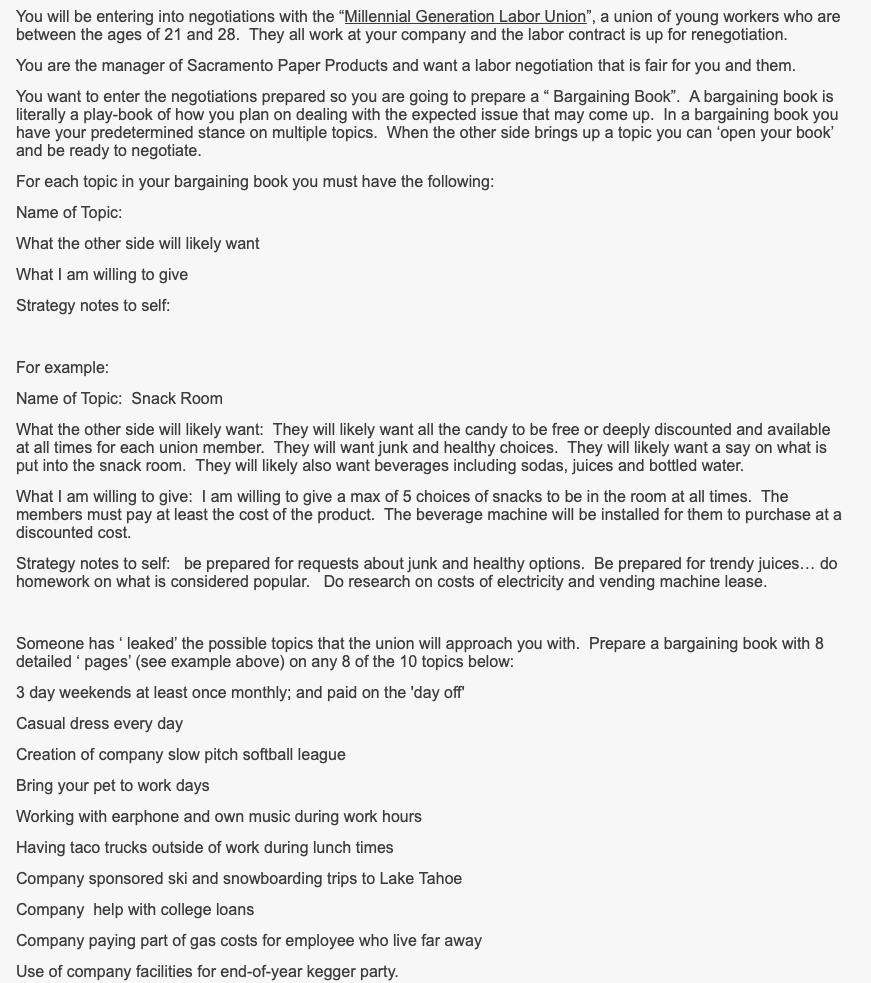 How would you prepare your bargaining book (based