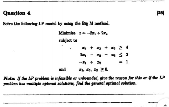 [26] Question 4 Solve the following LP model by