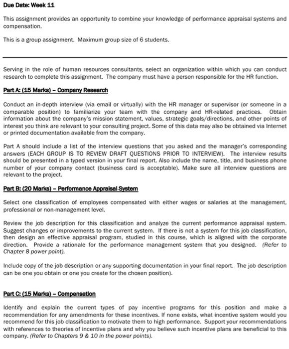 Due Date: Week 11 This assignment provides an
