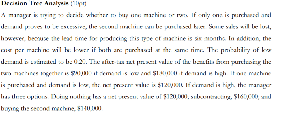 Decision Tree Analysis (10pt) A manager is trying
