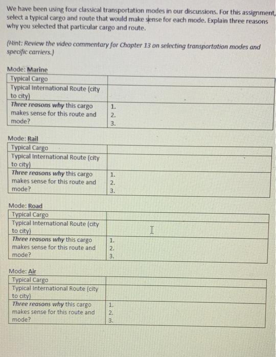 We have been using four classical transportation
