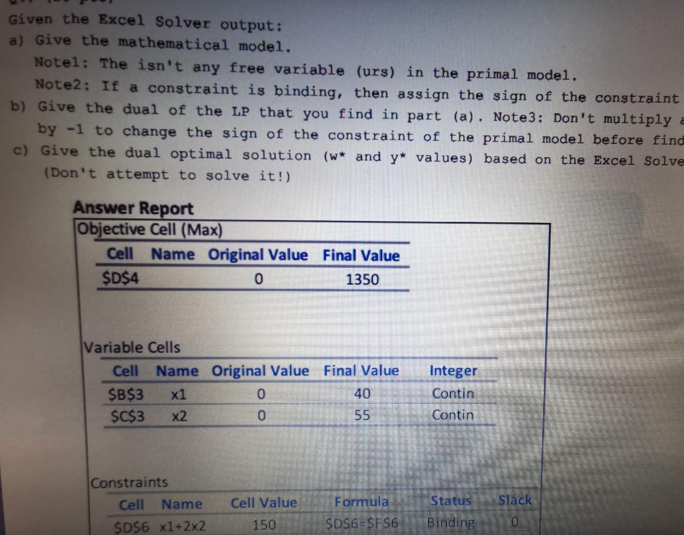 Please show the steps clearly Given the Excel