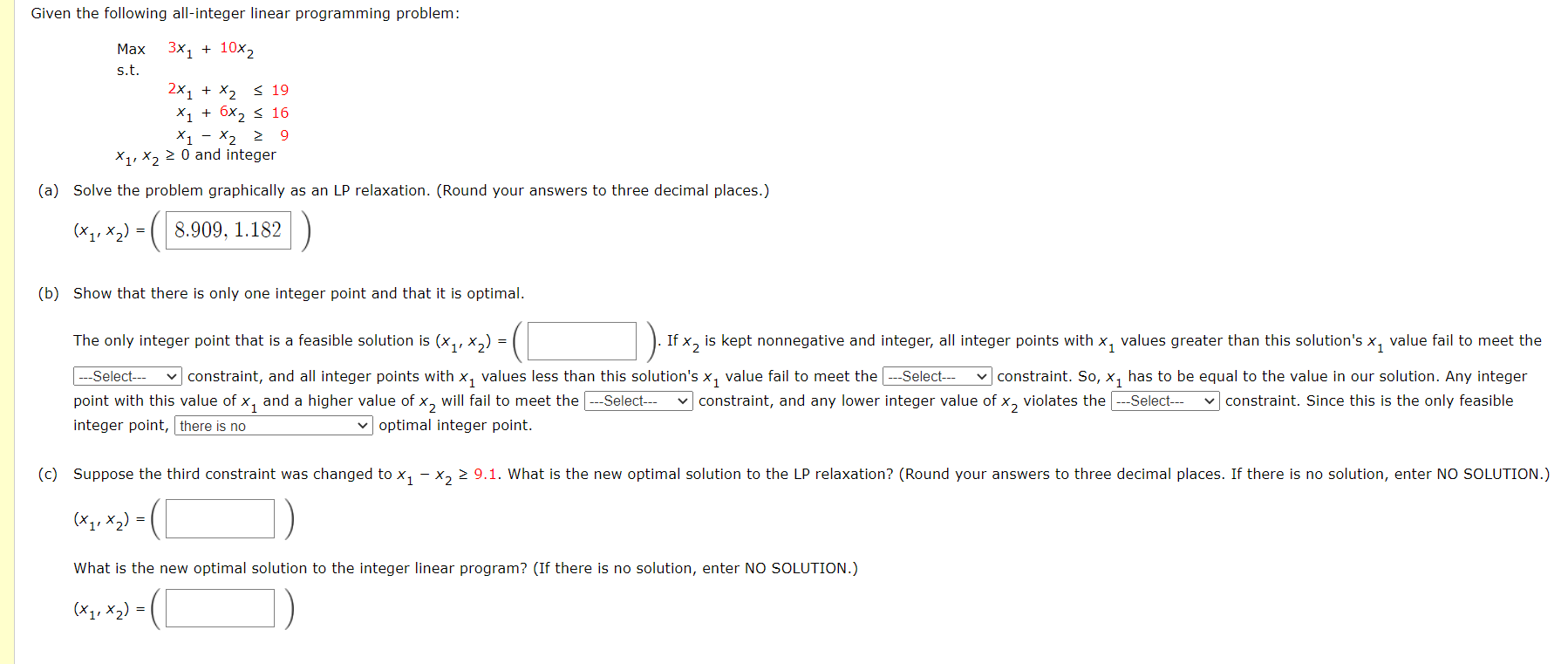 Given the following all-integer linear