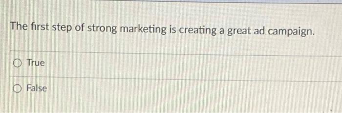 The first step of strong marketing is creating a