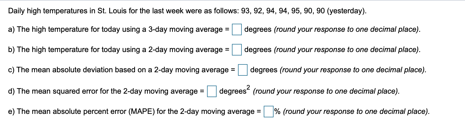 Daily high temperatures in St. Louis for the last