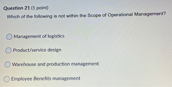 Question 21 (1 point) Which of the following is