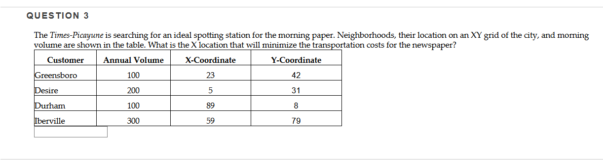 Please Answer for me! Thanks! QUESTION 3 The
