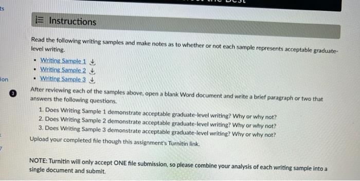 ts e Instructions ion Read the following writing
