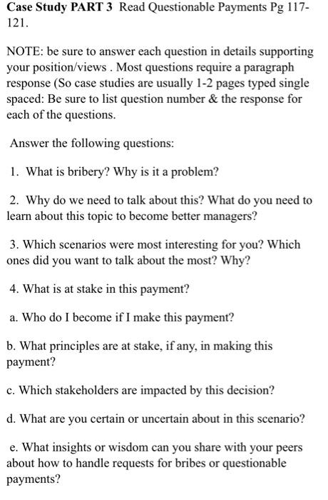 Case Study PART 3 Read Questionable Payments Pg