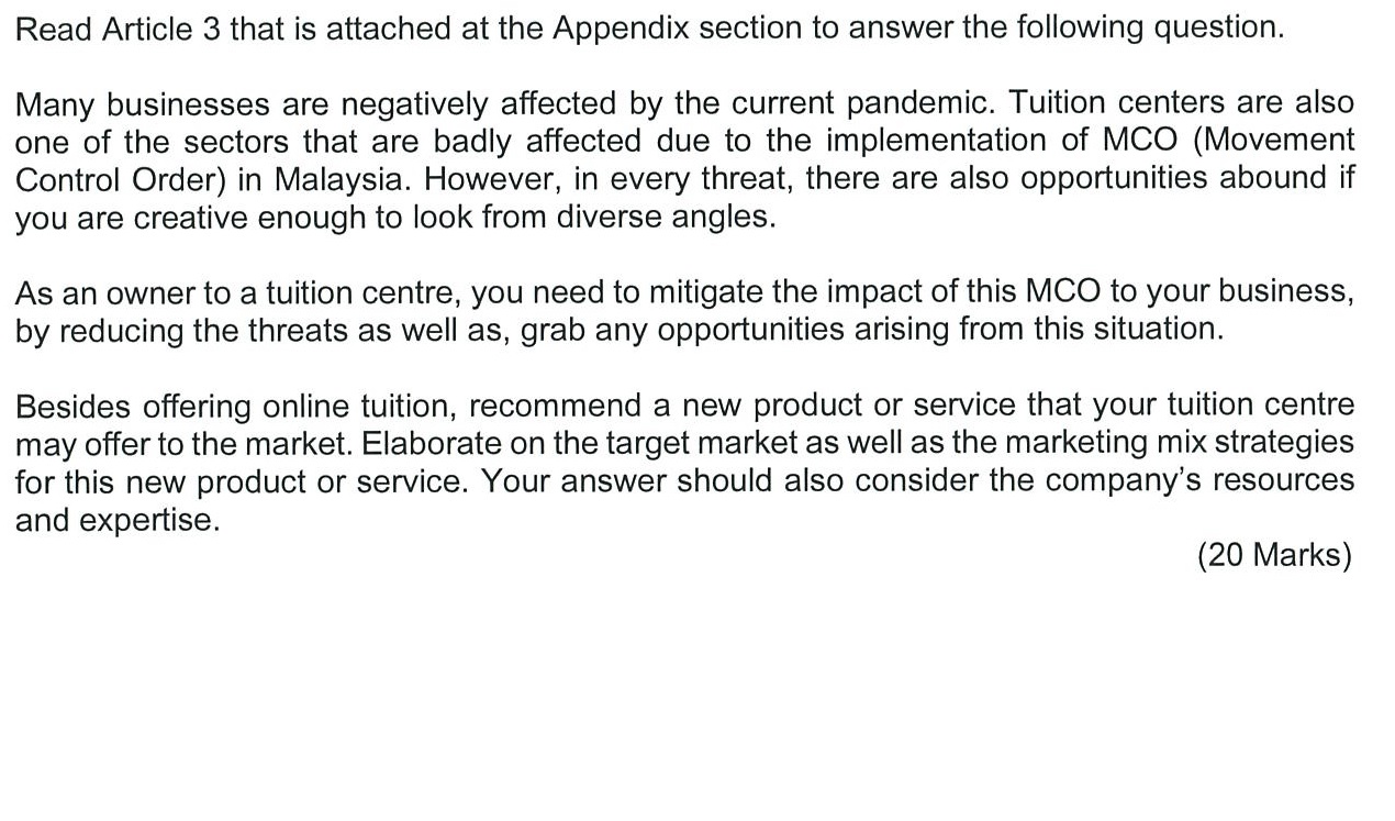 Read Article 3 that is attached at the Appendix