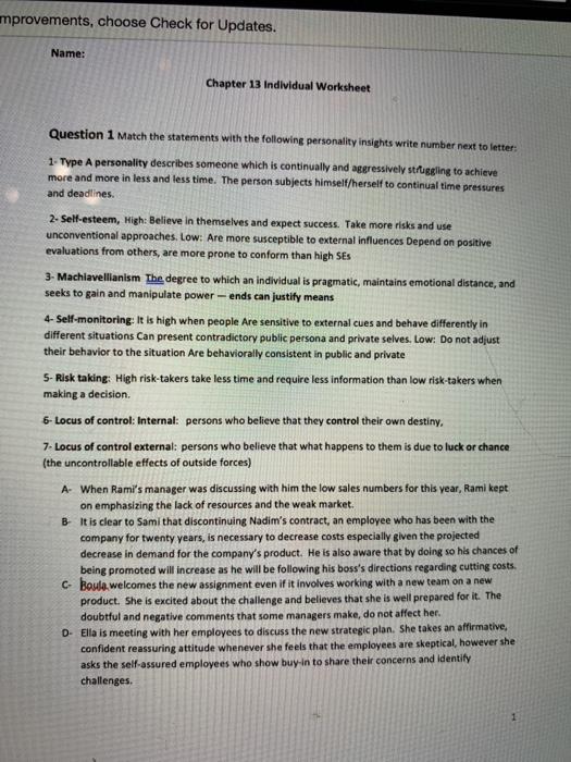 mprovements, choose Check for Updates. Name: