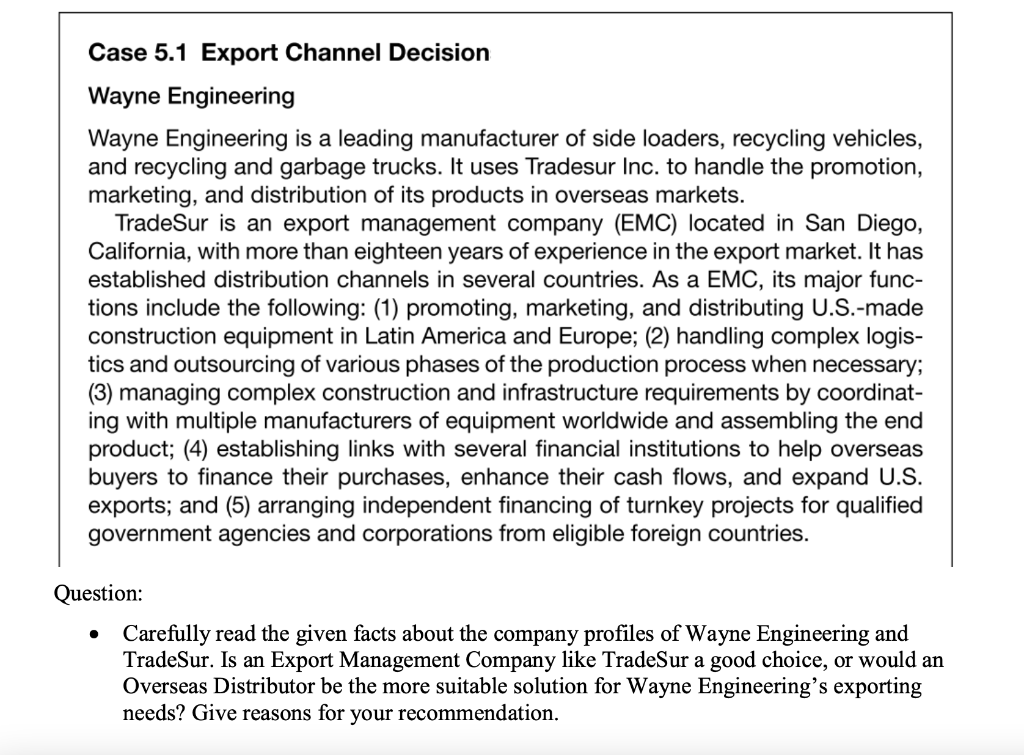 Case 5.1 Export Channel Decision Wayne