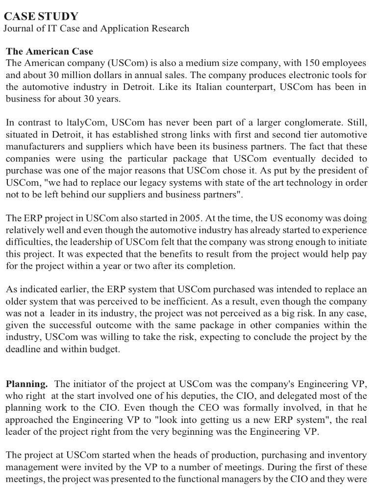 Question 1 Identify issues within ERP Planning