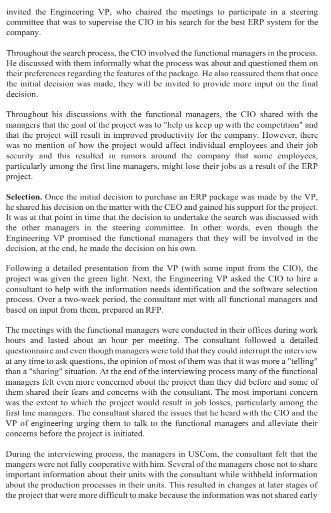 Question 1 Identify issues within ERP Planning