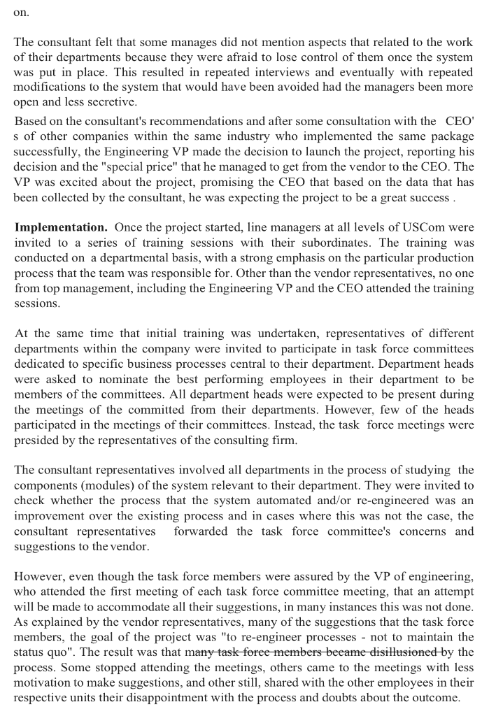 Question 1 Identify issues within ERP Planning