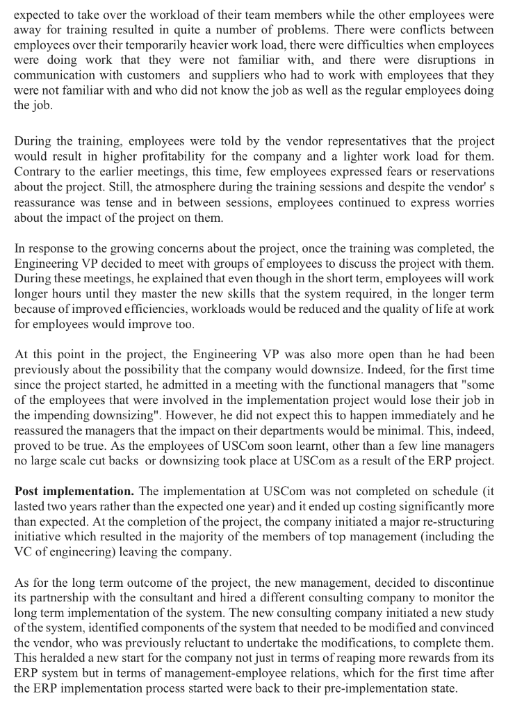 Question 1 Identify issues within ERP Planning