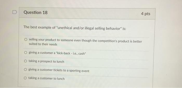 Question 16 4 pts When responding to a buyer's