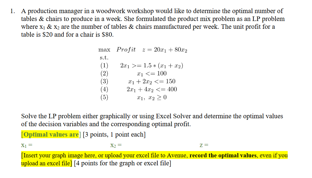 1. A production manager in a woodwork workshop