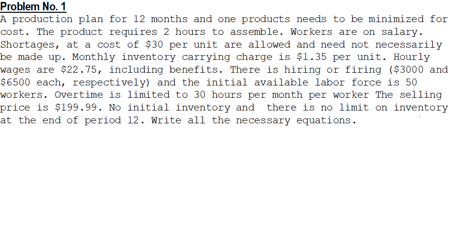 Please i need only the equations, Problem No. 1 A