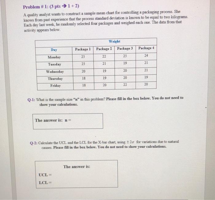 Problem #1: (3 pts 1+2) A quality analyst wants