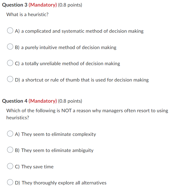 Question 3 (Mandatory) (0.8 points) What is a