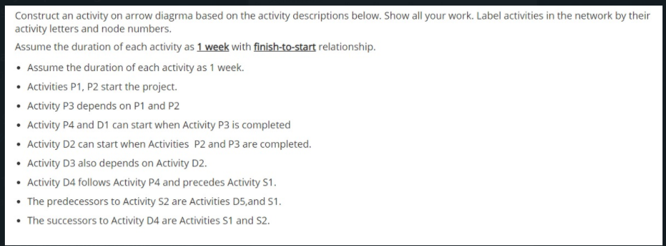 Construct an activity on arrow diagrma based on