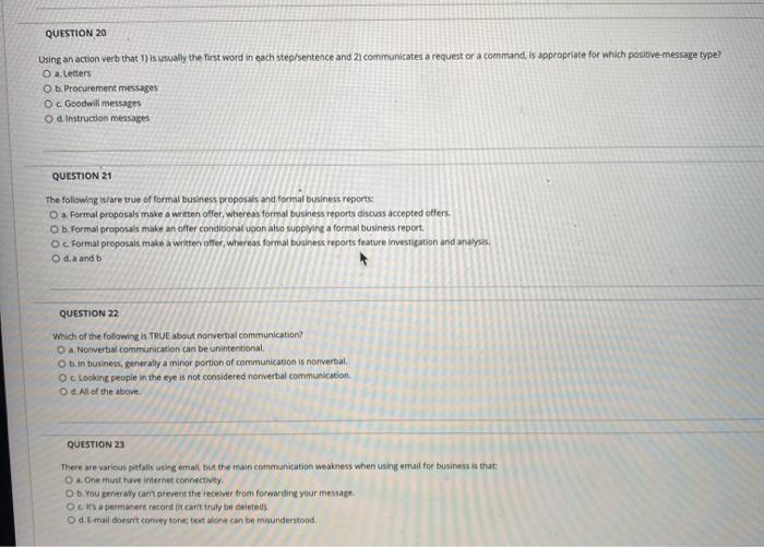 sos QUESTION 20 Using an action verb that 1) is