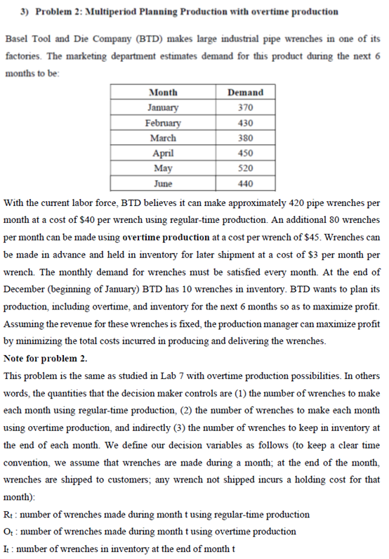 3) Problem 2: Multiperiod Planning Production