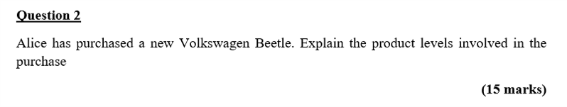 Question 2 Alice has purchased a new Volkswagen