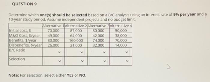 QUESTION 9 Determine which one(s) should be