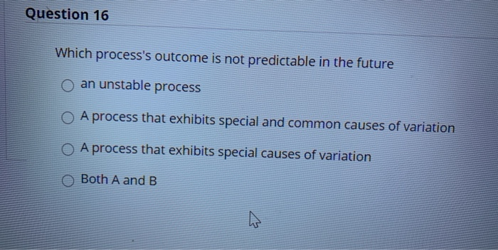 Question 16 Which process's outcome is not