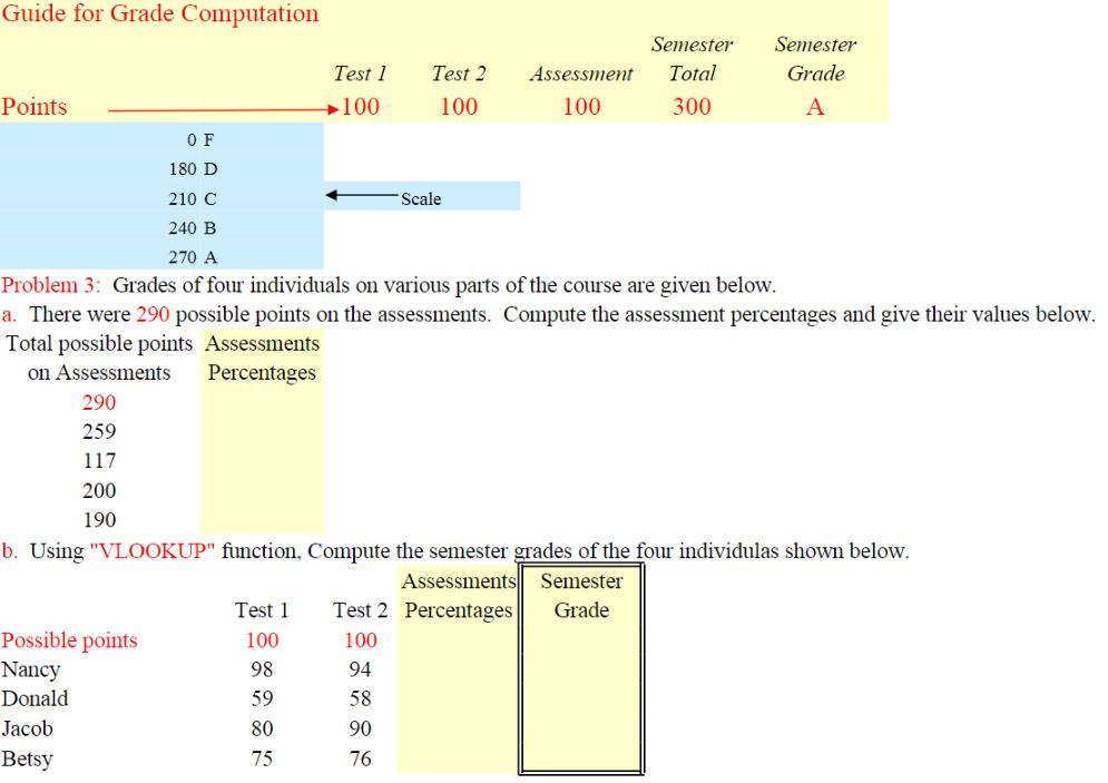 Please show work in Excel using correct formulas