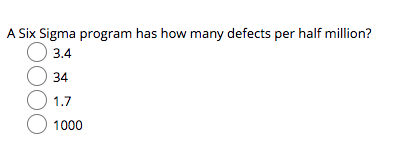 A Six Sigma program has how many defects per half