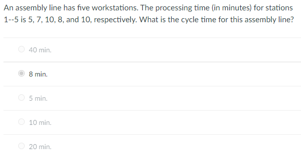 An assembly line has five workstations. The