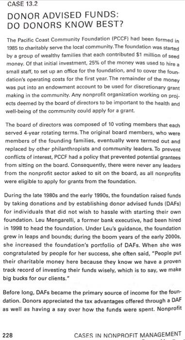 case CASE 13.2 DONOR ADVISED FUNDS: DO DONORS