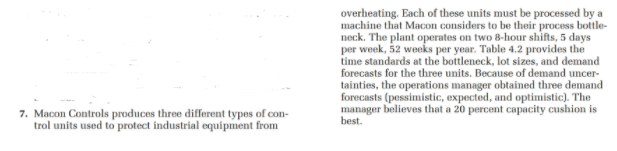 TABLE 4.2 CAPACITY INFORMATION FOR MACON CONTROLS