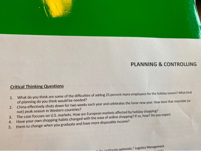PLANNING & CONTROLLING Critical Thinking Case: