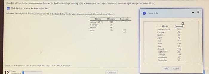 Develop a twee period moving average forecast for
