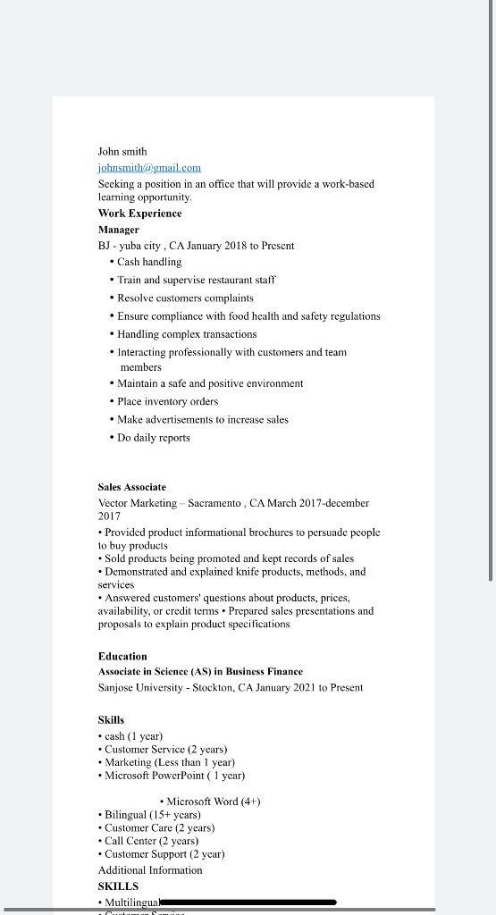 Using your current resume as it is, write a brief