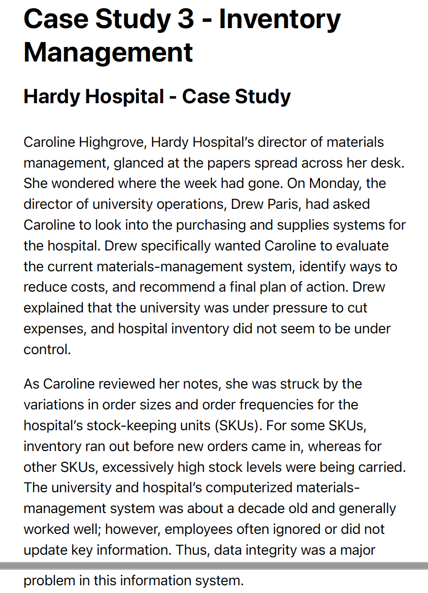 Case Study 3 - Inventory Management Hardy