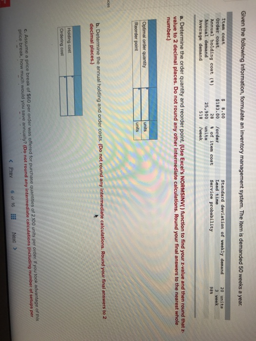 Given the following information, formulate an